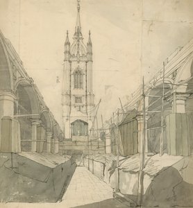 St Dunstan-in-the-East, London (wc på papir) av English School