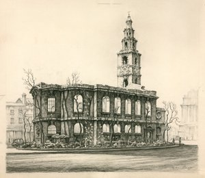 St Mary-Le-Strand, London, blyantskisse datert 1942 av English School