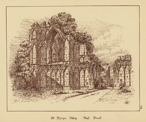 St. Mary#39;s Abbey, vestfronten (lito) av English School