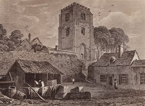 St. Marys kirke som viser den gamle muren 1824 (lito) av English School