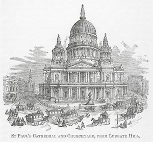 St. Pauls katedral og kirkegård, fra Ludgate Hill (gravering) av English School