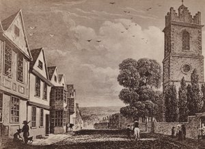 Peterskirken og North Hill Colchester (litho) av English School