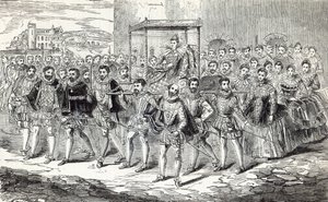 Statens fremgang for dronning Elizabeth, illustrasjon fra 'Cassell's Illustrated History of England' av English School