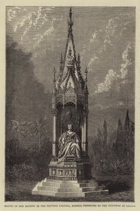 Statue av Hennes Majestet i Victoria Gardens, Bombay, presentert av Guicowar of Baroda (gravering) av English School