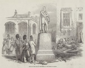 Statue av hertugen av Wellington, ved Tower of London (gravering) av English School