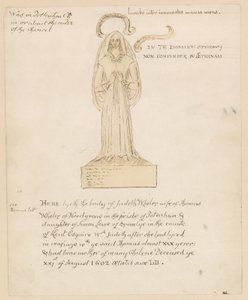 Statue, graven til Judeth Wheler som døde 21. august 1602 (blekk på papir) av English School