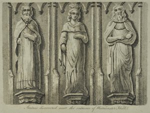 Statuer oppdaget nær inngangen til Westminster Hall, 1807 av English School