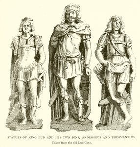 Statuer av kong Lud og hans to sønner, Androgeus og Theomantius av English School