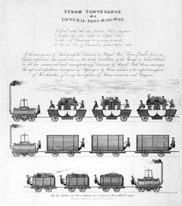 Damptransport på en generell jernjernbane, 1825 (gravering) av English School
