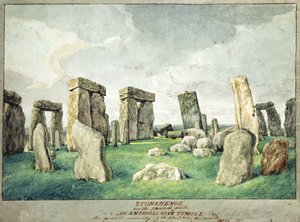 Stonehenge i sin nåværende tilstand, et Anpedilunian-tempel, 1821 (wc på papir) av English School