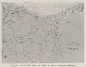 Gateplan for de britiske, franske og en del av de amerikanske konsesjonene i Shanghai (gravering) av English School