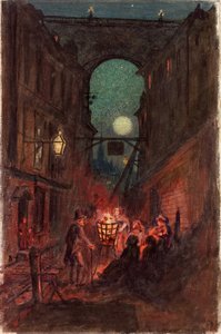 Gatescene, Newcastle upon Tyne (kroppsfarge på papir) av English School