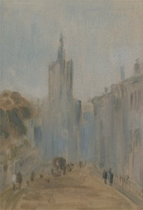 Gate med kirke og figurer tidligere tilskrevet JMW Turner (1775-1851) og også tilskrevet Peter de Wint (1784-1849), 1822-25 (olje på papir) av English School