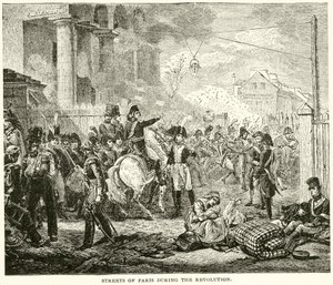Gatene i Paris under revolusjonen (gravering) av English School