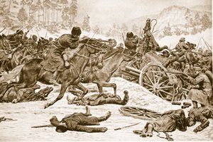 Stædige kamper på høydene båret av russerne sør for Dukla i Karpatene, 1914-19 av English School