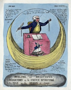 Sublime og vakre refleksjoner om den franske revolusjonen, eller mannen i månen i stor stil, pub. 1790 (håndfarget gravering) av English School