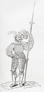 Drakt med ribbet og gravert rustning, fra Old England: A Pictorial Museum, publisert 1847 av English School