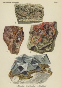 Sulfider og arsenider, niccolitt, cinnaber, mispickel (farge litho) av English School