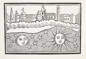 Sun, Moon, Stars and Earth Transposed, illustrasjon fra Chap-books of the Eighteenth Century av John Ashton, pub. 1882 av English School