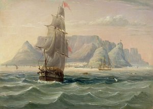 Table Mountain, Cape Town, fra havet, 1820 (olje på kort)