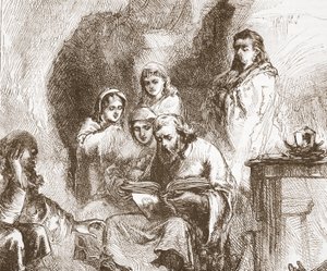 Taboritter som tilber i en hule, illustrasjon fra The History of Protestantism av James Aitken Wylie (1808-1890), pub. 1878 av English School