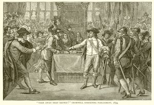 Ta bort den kulen! Cromwell oppløser parlamentet, 1654 av English School