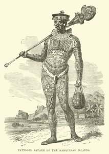 Tatovert Savage of the Marquesan Islands av English School
