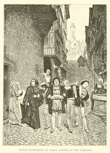 Taverna Roysterers tidlig om morgenen i Touraine (gravering) av English School