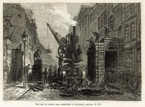 Temple Bar, London. Riving, 12. januar 1878 av English School