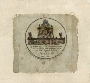 Temple of Concord for å feire freden i 1814 (trykk på silke) av English School
