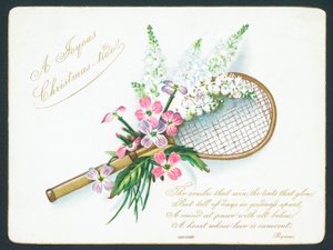 Tennisracket og blomster, julekort. av English School