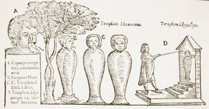 Teraphim, kopi av en illustrasjon fra 1600-tallet, brukt i en magihistorie, utgitt sent på 1800-tallet av English School