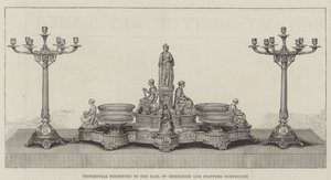 Attest presentert for jarlen av Iddesleigh (Sir Stafford Northcote) (gravering) av English School
