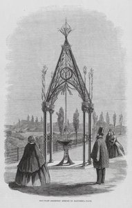 Teulon-fontenen, Battersea Park, London, England (gravering) av English School