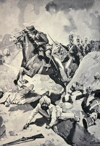 Thackwell leder 3rd Light Dragoons gjennom Sikh Earthworks, Battle of Sobraon av English School