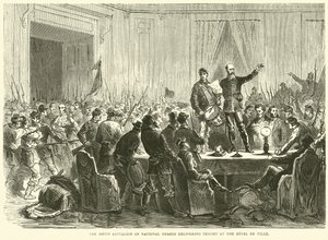 Den 106. bataljonen av nasjonalgardister leverer Trochu på Hotel de Ville, oktober 1870 av English School