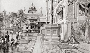 Akal Takht- eller Akal Bunga-komplekset, Harmandir Sahib (Det gylne tempel), Amritsar, Punjab, India i 1864, fra Hutchinsons History of the Nations, publisert 1915 av English School