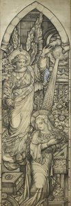 The Annunciation, verksted til Heaton, Butler & Bayne, ca. 1900 (svart fargestift og wc forhøyet med hvitt) av English School