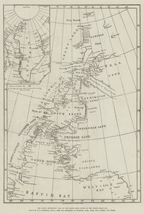 The Arctic Expedition, kart over Smith Sound-ruten til Nordpolarhavet (gravering) av English School