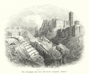 Areopagos og vestsiden av Akropolis, Athen (gravering) av English School