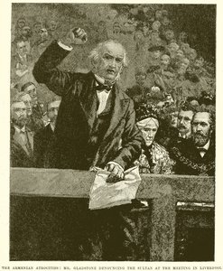 De armenske grusomhetene: Mr. Gladstone fordømmer sultanen på møtet i Liverpool av English School