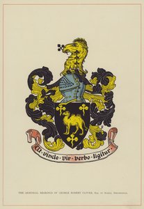 Våpenbeleggene til George Robert Clover, Esquire av Ramle, Birkenhead (fargelitografi) av English School