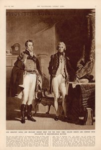 The Army and Navy: Et intervju mellom Arthur Wellesley (1769-1852) hertugen av Wellington og Lord Horatio Nelson (1758-1805) fra The London Illustrated News, 12. juli 1941 av English School