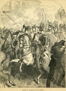 Forsøket på å myrde kong Louis Philippe av Frankrike, illustrasjon hentet fra Cassells Illustrated History of England, 18571858 av English School
