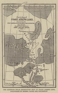 Den østerrikske polarekspedisjonen, kart over Franz Joseph Land, oppdaget av Messers Payer og Weyprecht (gravering) av English School