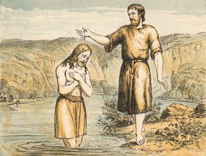 Jesu dåp (farget gravering) av English School