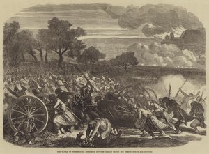 Slaget ved Weissenburg, kamp mellom tyske tropper og franske Turcos og Zouaves (gravering) av English School
