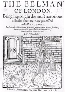 The Bellman of London, av Thomas Dekker (c.1570-c.1641) tittelside, trykt av Nathaniel Butter, 1608 av English School