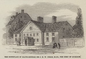 Fødestedet til generalmajor Sir JEW Inglis, KCB, Helten fra Lucknow (gravering) av English School
