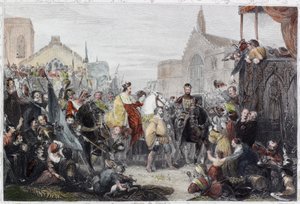 The Black Prince Entering London (farget gravering) av English School